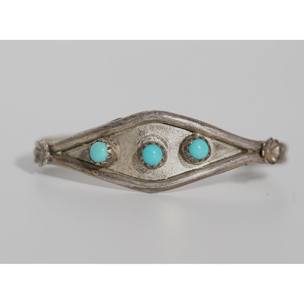 Old Pawn Native American Indian‎ Sterling Silver Turquoise Child's Cuff Bracelet